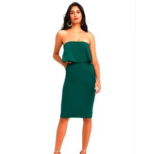 Lulus Lots of Love emerald green strapless midi dress